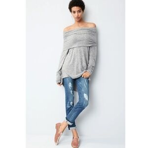 Gibson Convertible Cowl Neckline Cozy Tunic In Gray/Ivory Stripe Size Medium NWT